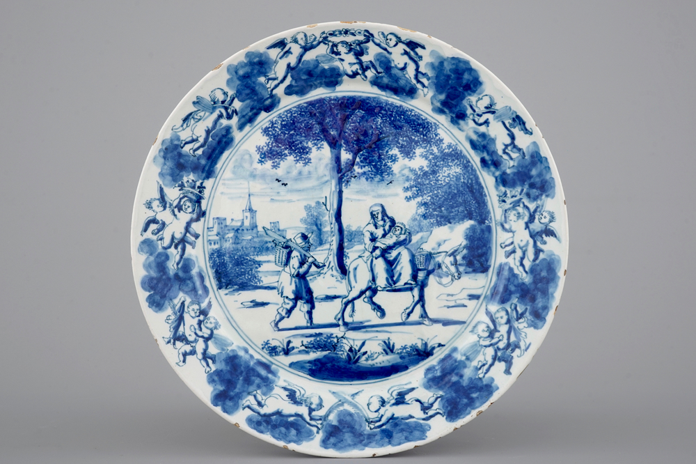 Une belle assiette en Delft bleu et blanc &quot;La fuite en Egypte&quot;, 1690-1710